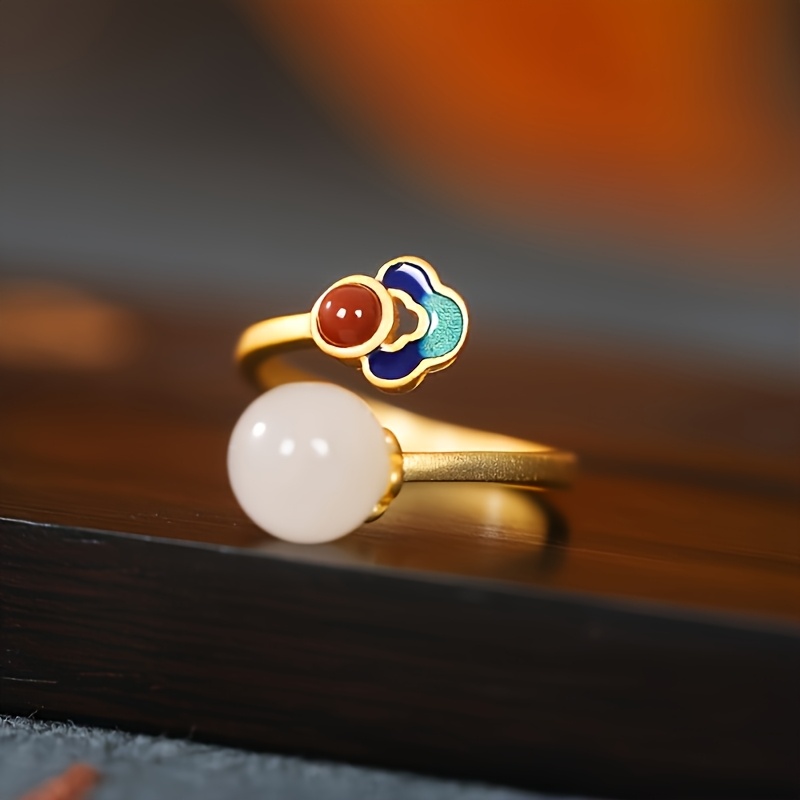 Chinese Style Enamel Open Ring, Elegant Charm